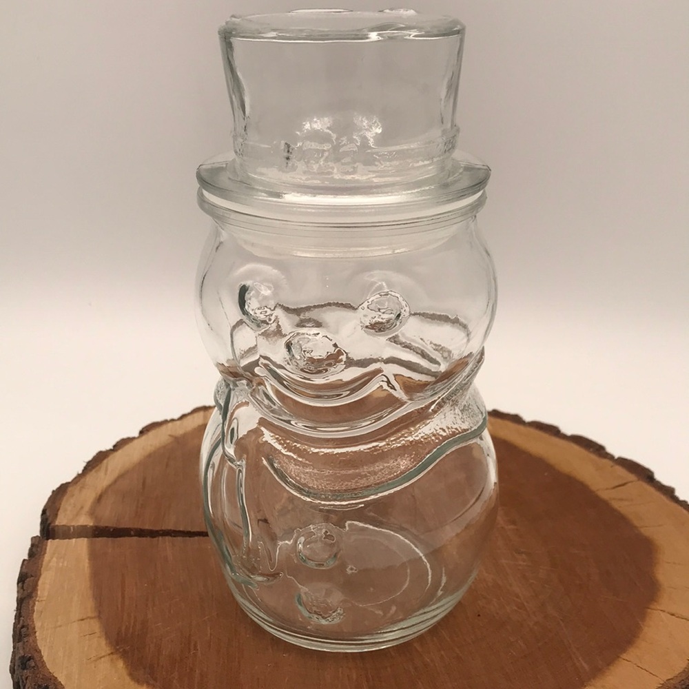 VTG Libbey‎ Clear Glass Snowman Canister made in Canada